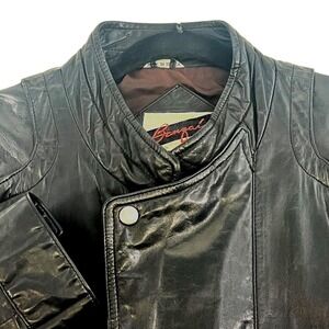 Vintage Banzai Moto Biker Black Leather Shiny Jacket Men's Size 42